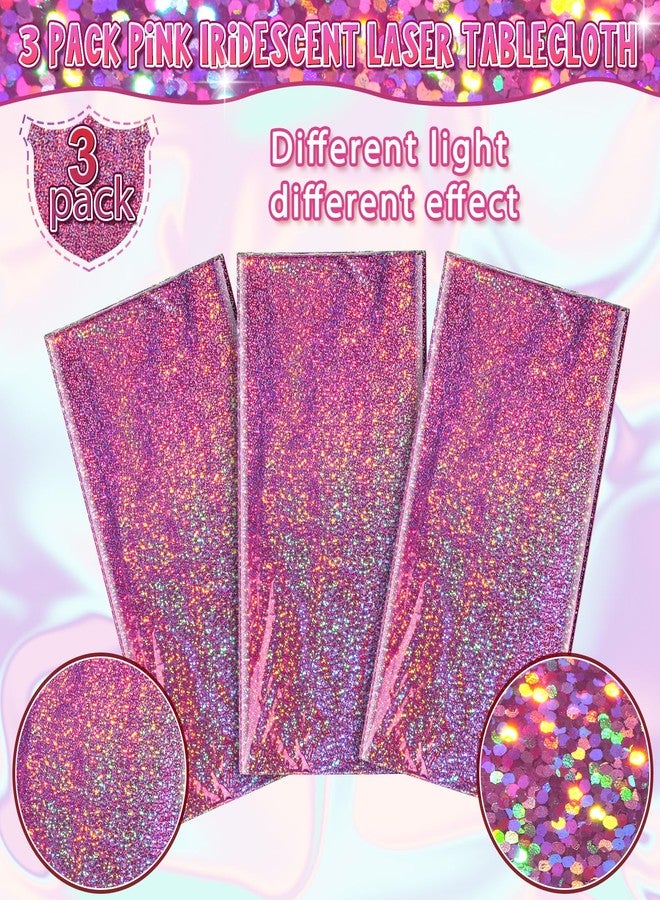 FunnyPars 3 Pack Pink Iridescent Table Cloth for Parties, Pink Plastic Shiny Laser Table Covers, Disposable Holographic Foil Tablecloth Iridescent Party Decorations for Girl Birthday Wedding, 54x108 - Image 5
